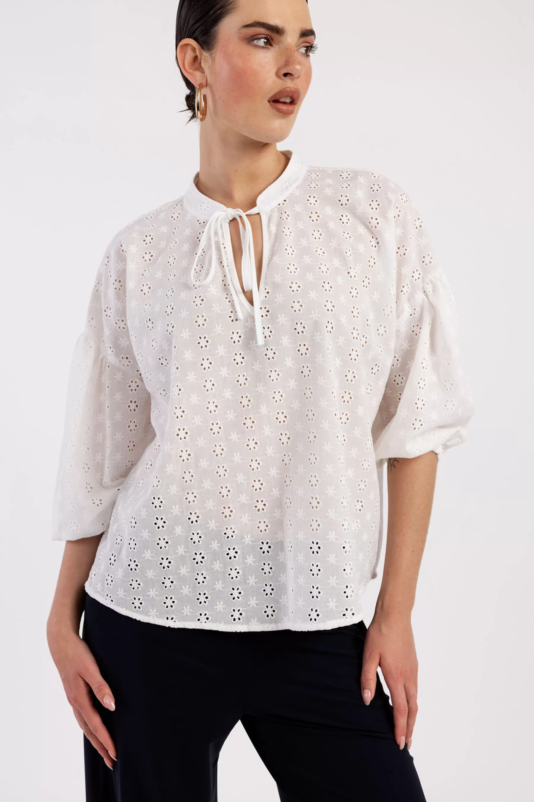 Studio Anneloes Blouses<Abbie flower embroidery blouse - white