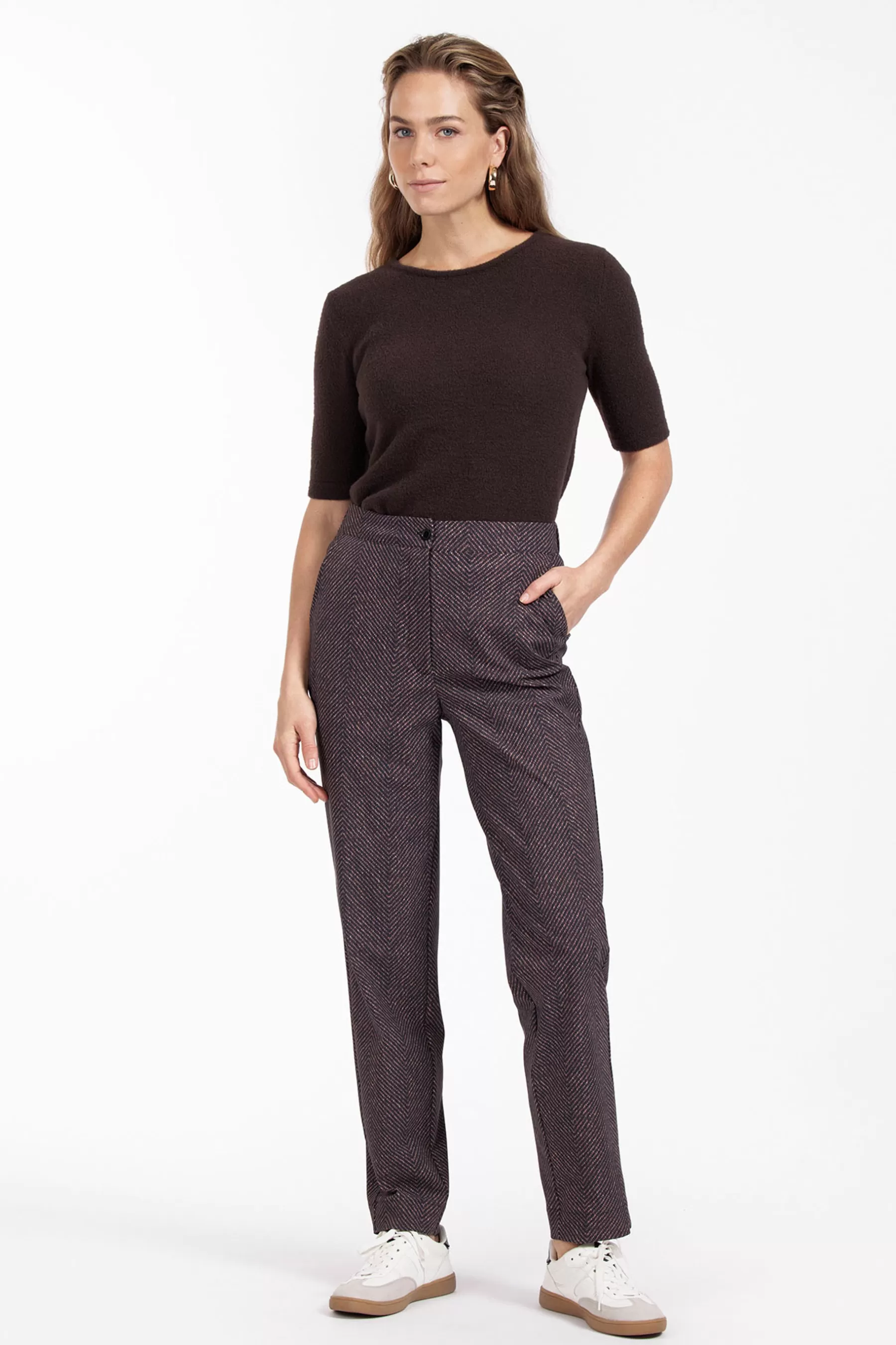 Studio Anneloes Broeken<Collins herringbone trousers - black/espresso