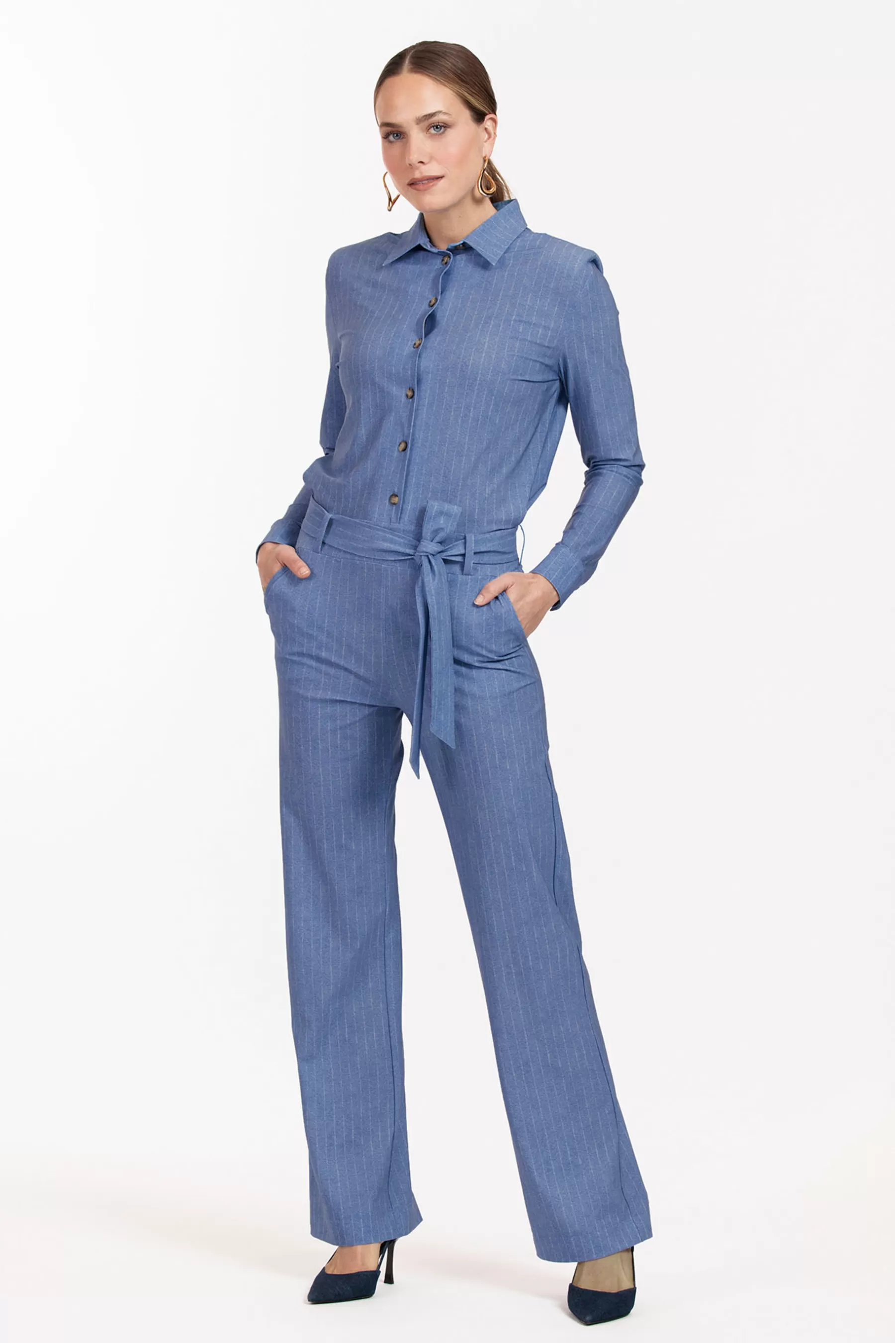 Studio Anneloes Jumpsuits<Darcey pinstripe jumpsuit - denim blue