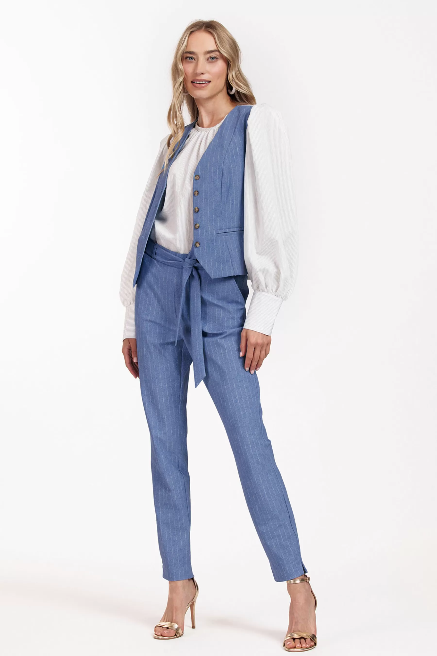 Studio Anneloes Broeken<Dean pinstripe trousers - denim blue