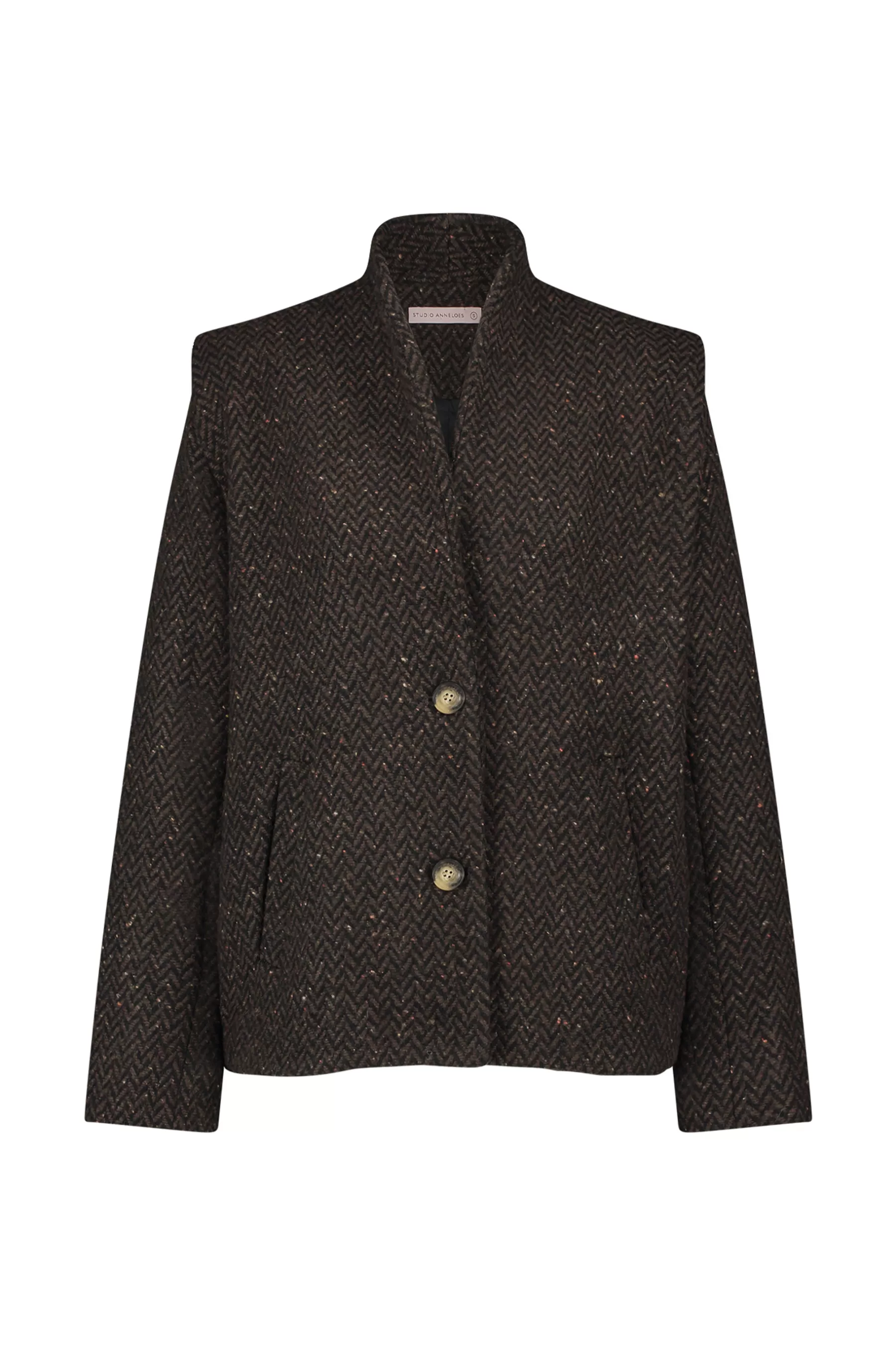 Studio Anneloes Blazers & Jasjes | Jassen<Estella wool herringbone coat - espresso/black