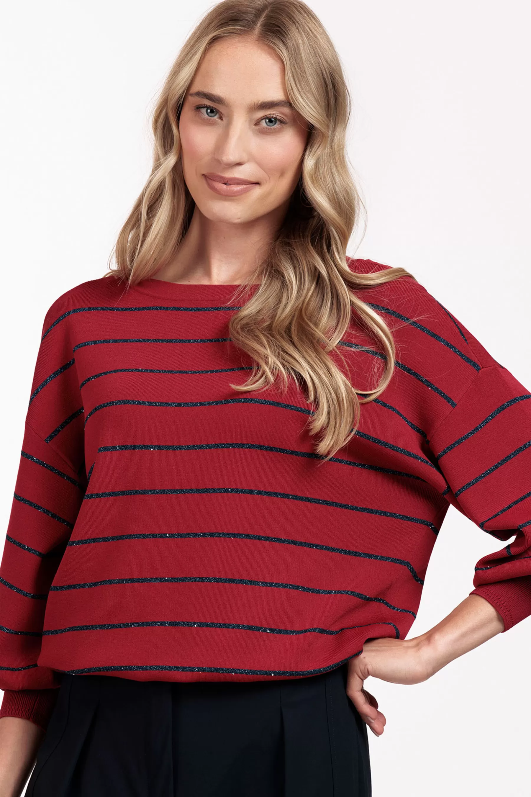 Studio Anneloes Truien & Vesten<Farah stripe lurex pullover - red/dark blue