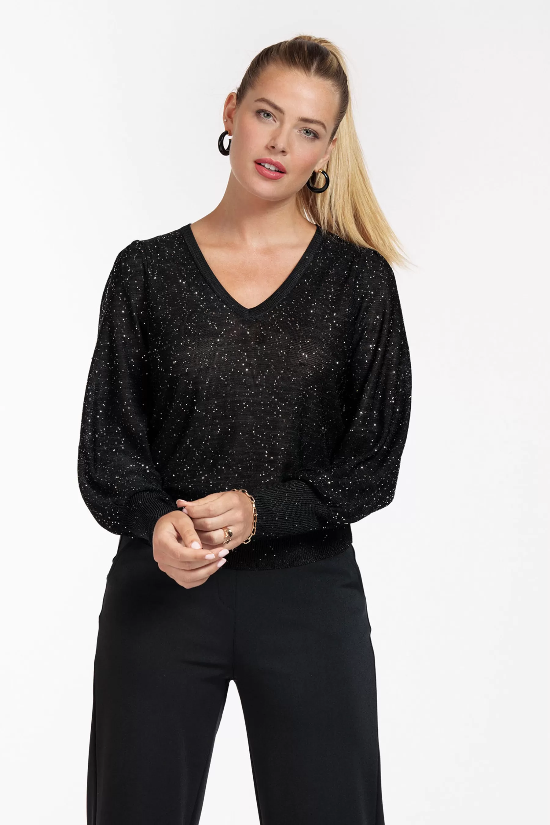 Studio Anneloes Truien & Vesten | Shirts & Tops<Fennie vneck pullover - black