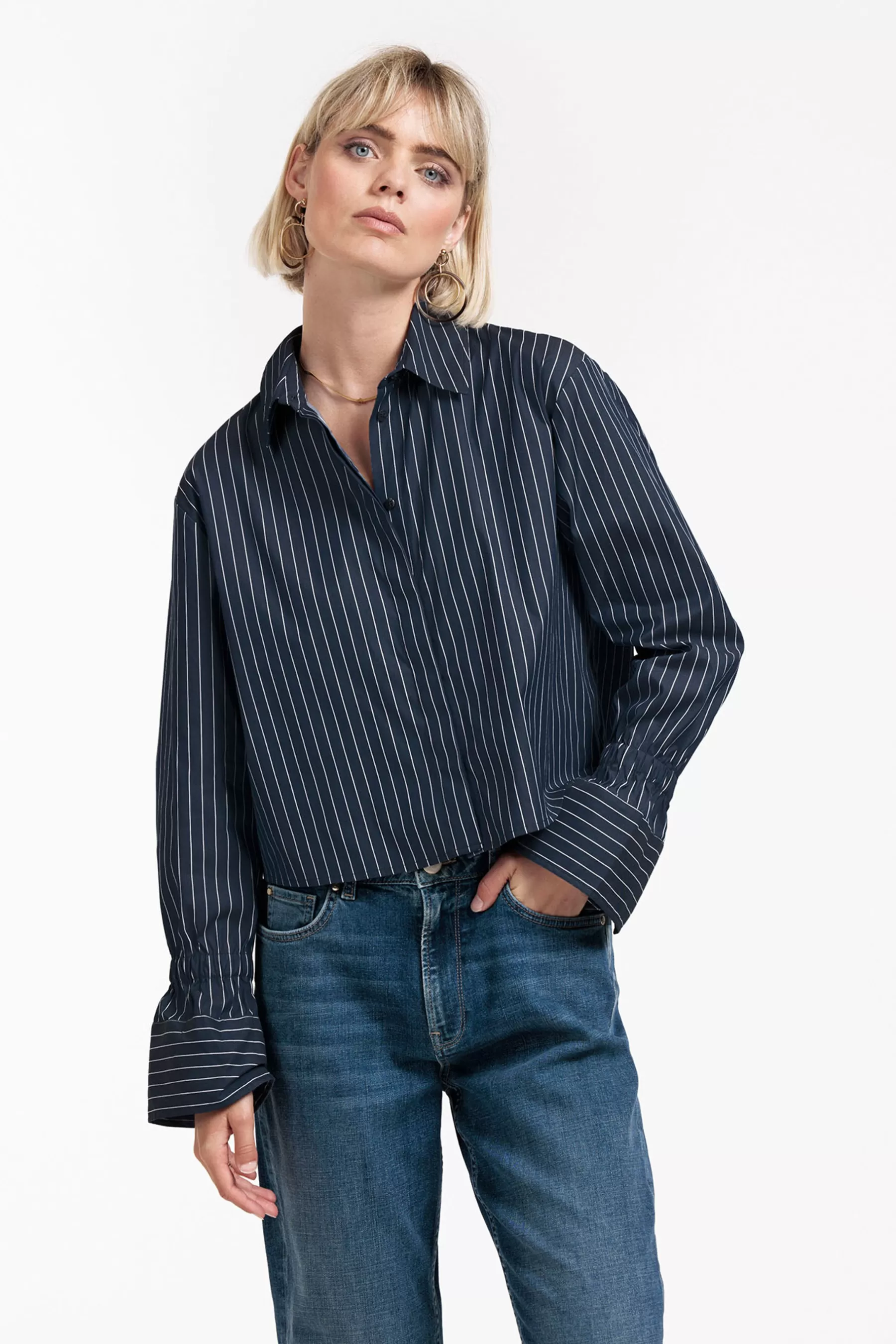 Studio Anneloes Blouses<Fildeli poplin stripe blouse - dark blue/off white