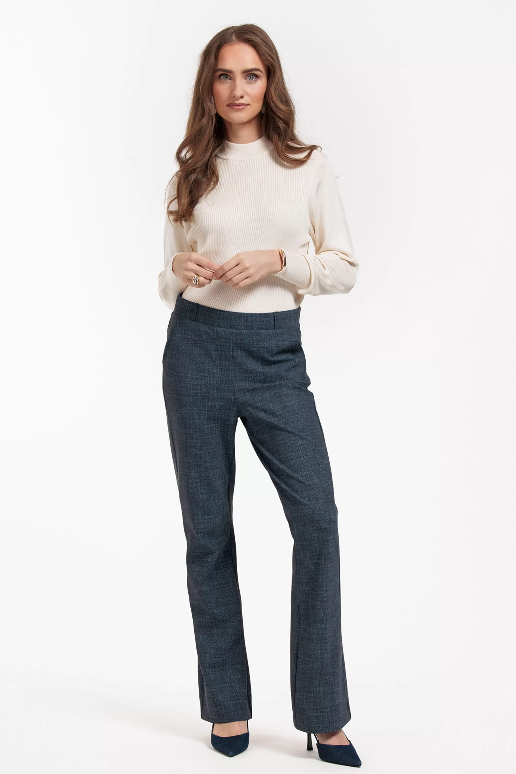 Studio Anneloes Broeken<Flair bnd dnm tweed trousers - midnight blue