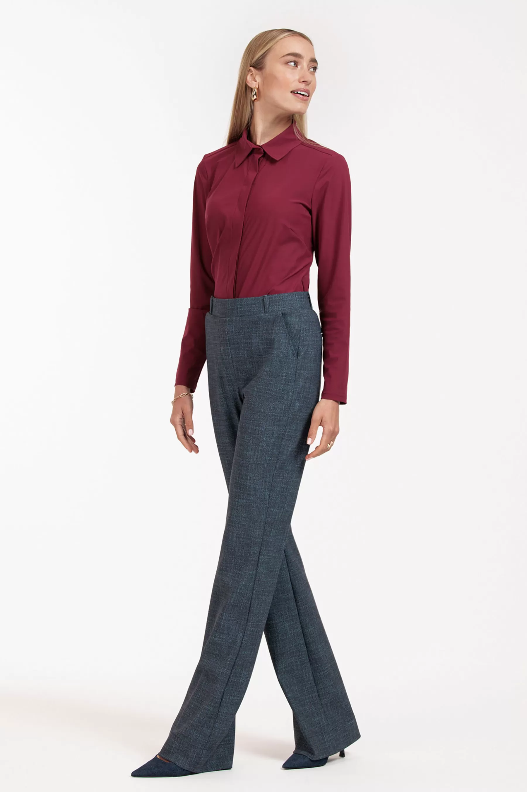 Studio Anneloes Broeken | Broeken - Extra Lang<Flair LONG bnd dnm tweed trousers - midnight blue