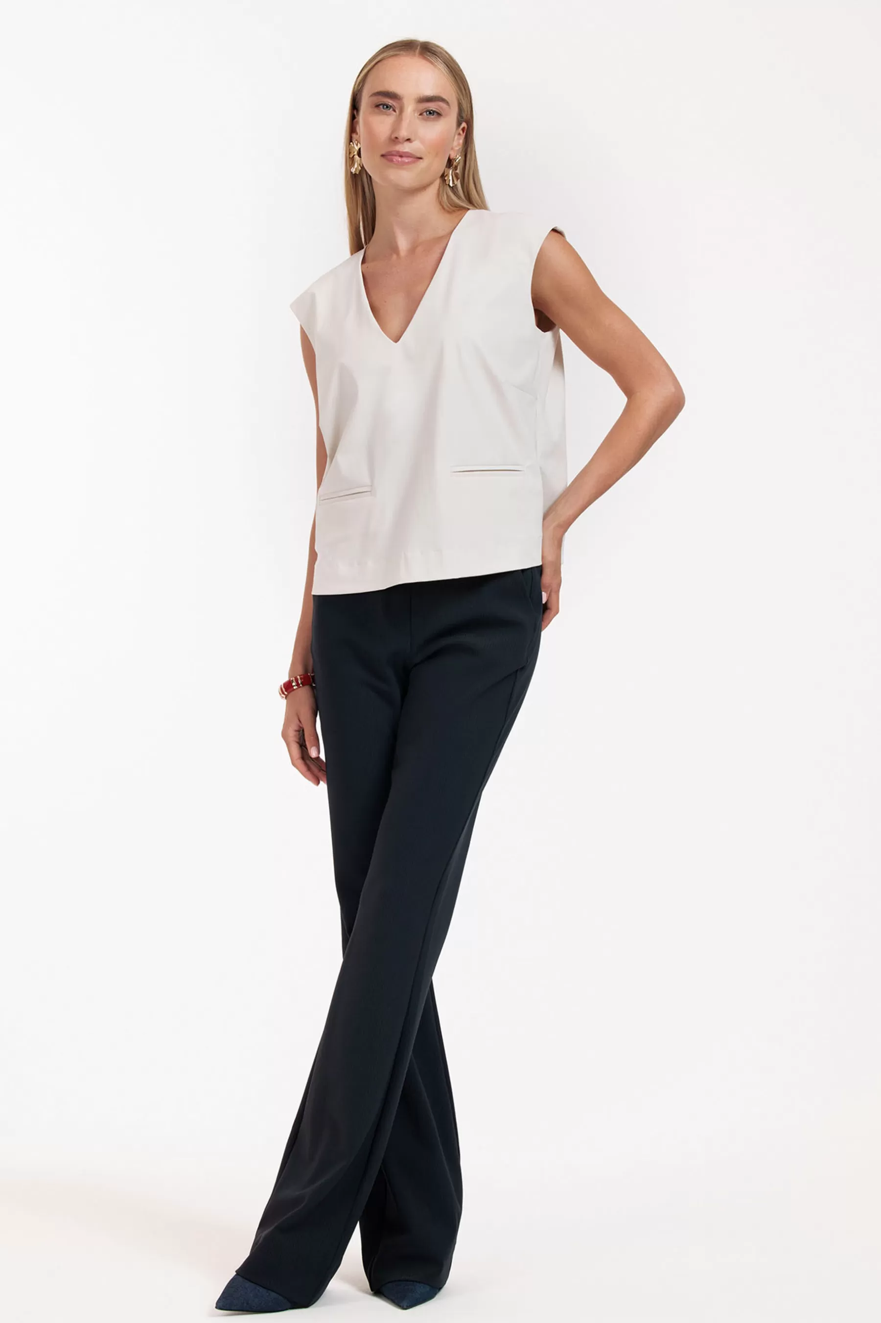 Studio Anneloes Broeken | Broeken - Extra Lang<Flair LONG bonded rib trousers - dark blue