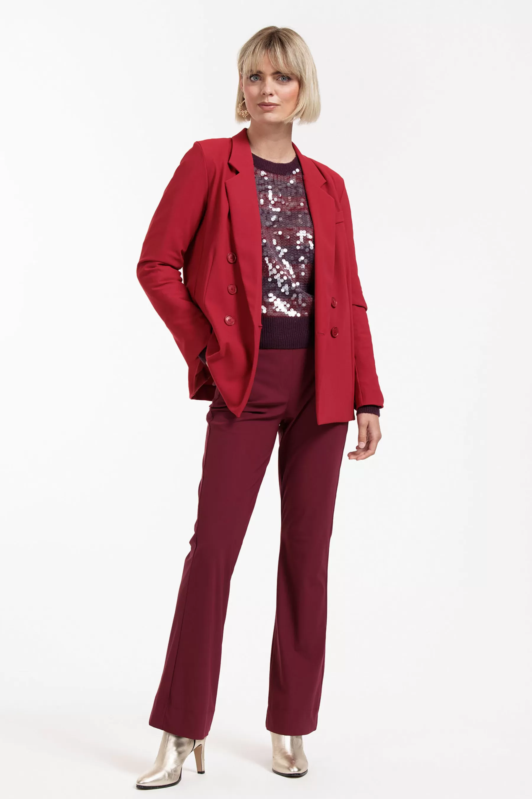 Studio Anneloes Broeken | Broeken - Extra Lang<Flair LONG bonded trousers - merlot