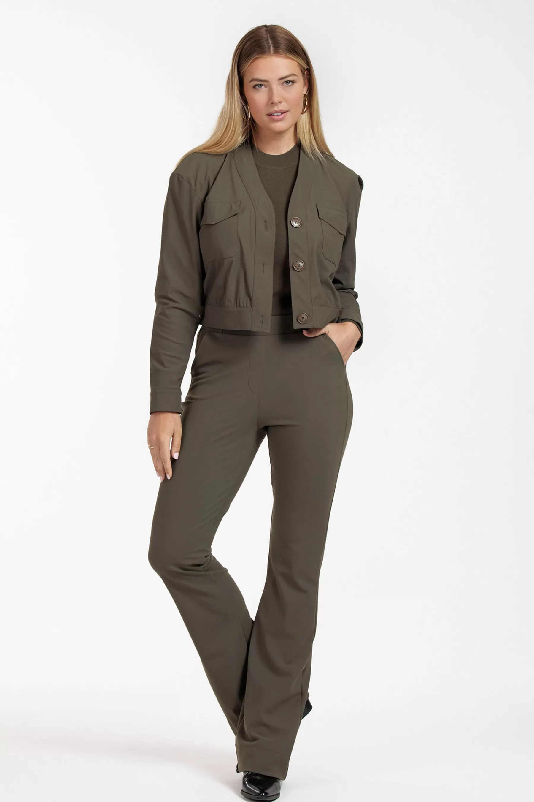 Studio Anneloes Broeken | Broeken - Extra Lang<Flair LONG bonded trousers - new army