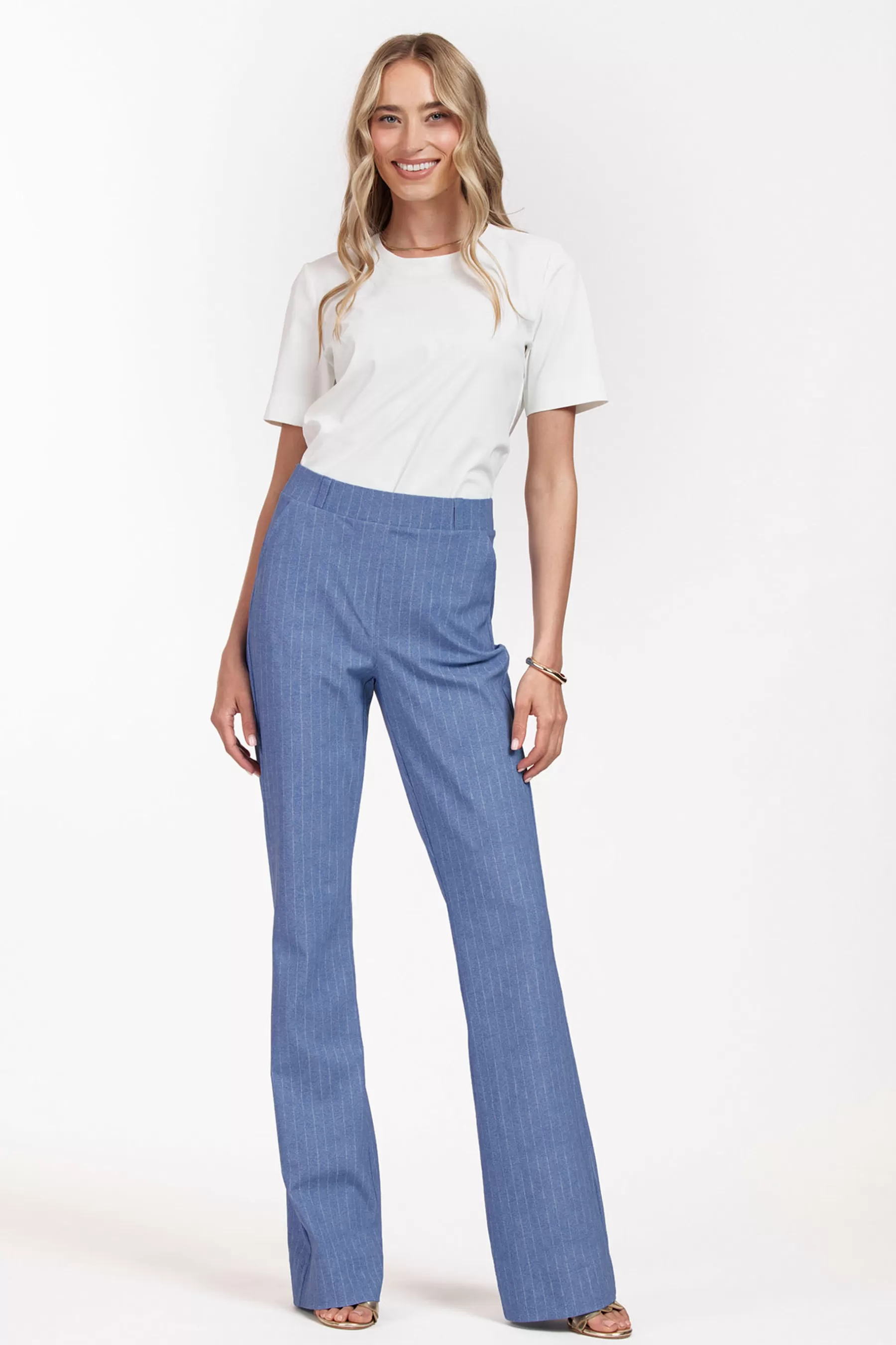 Studio Anneloes Broeken | Broeken - Extra Lang<Flair LONG pinstripe trousers - denim blue