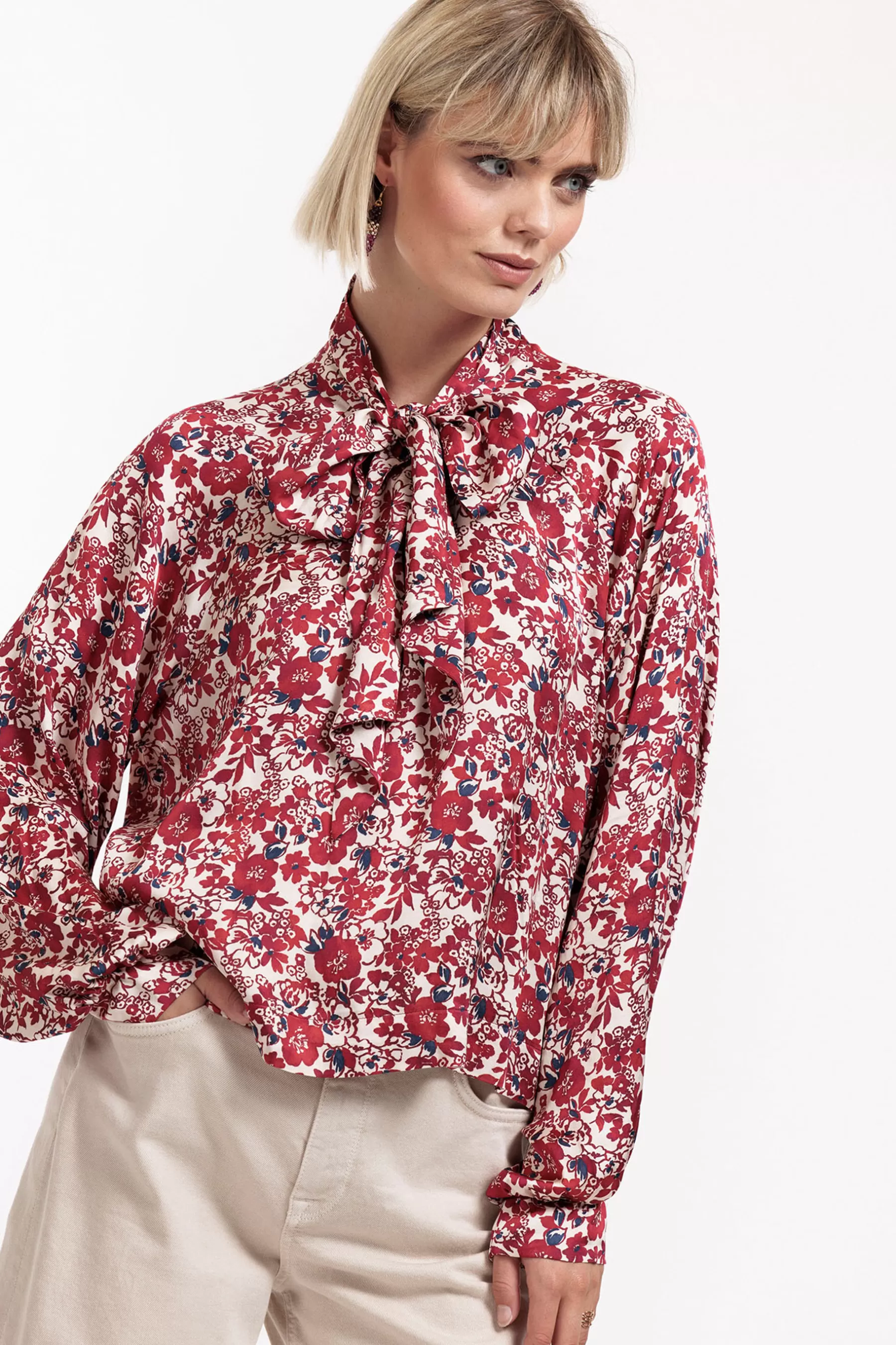 Studio Anneloes Blouses<Frances flower satin blouse - merlot/kit