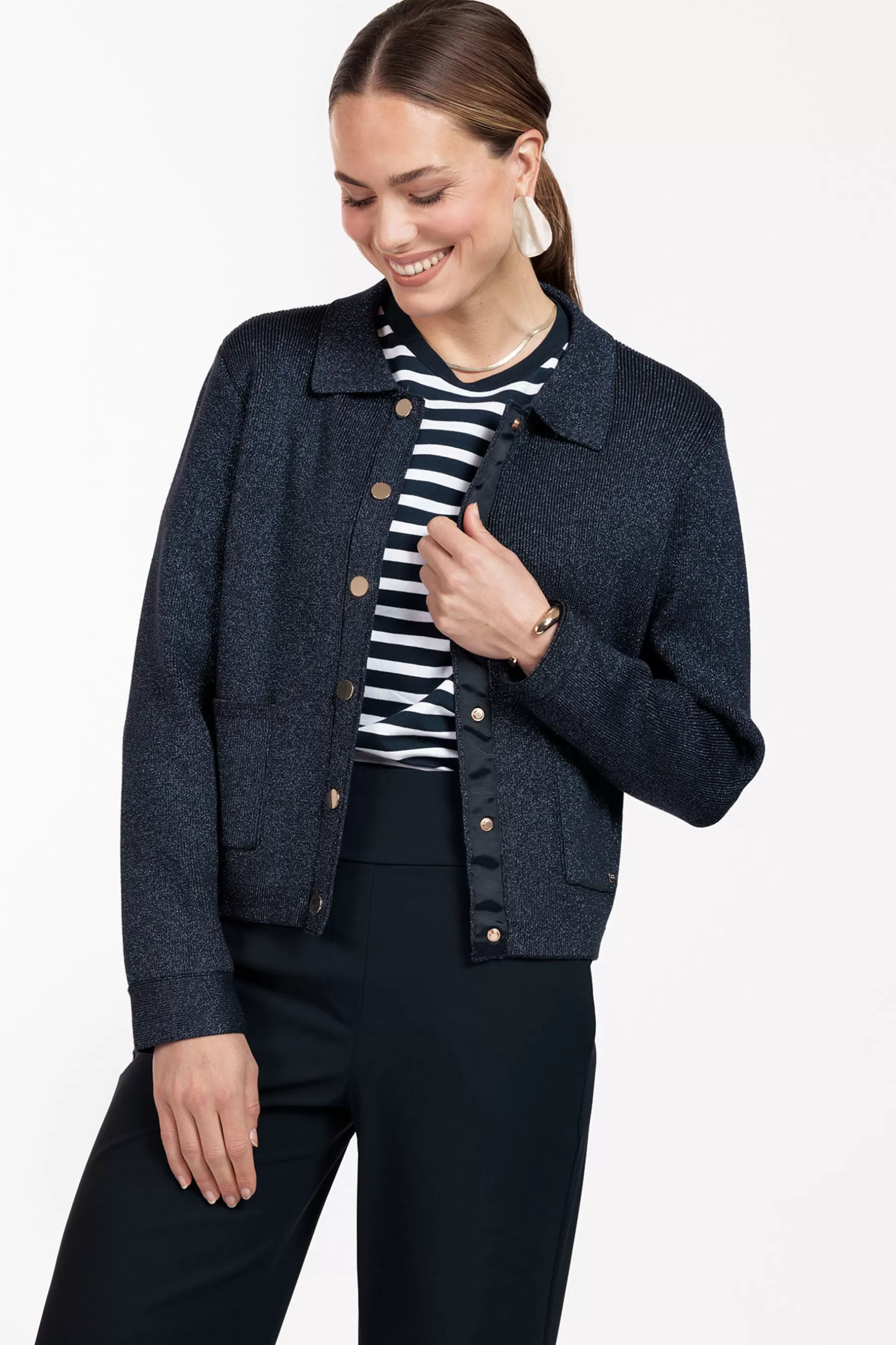 Studio Anneloes Truien & Vesten<Imke lurex cardigan - dark blue