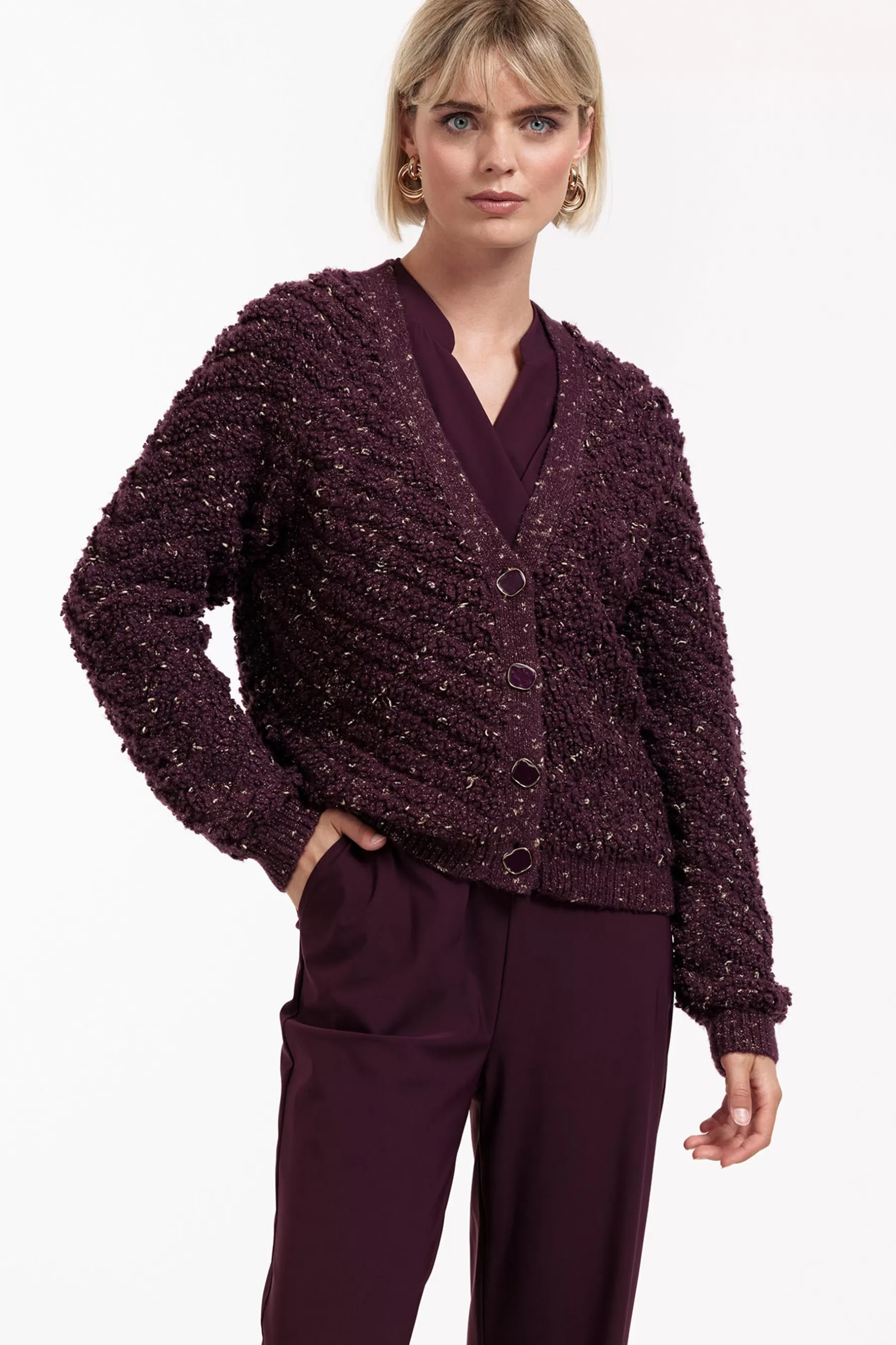 Studio Anneloes Truien & Vesten<Iris chunky glitter cardigan - blackberry