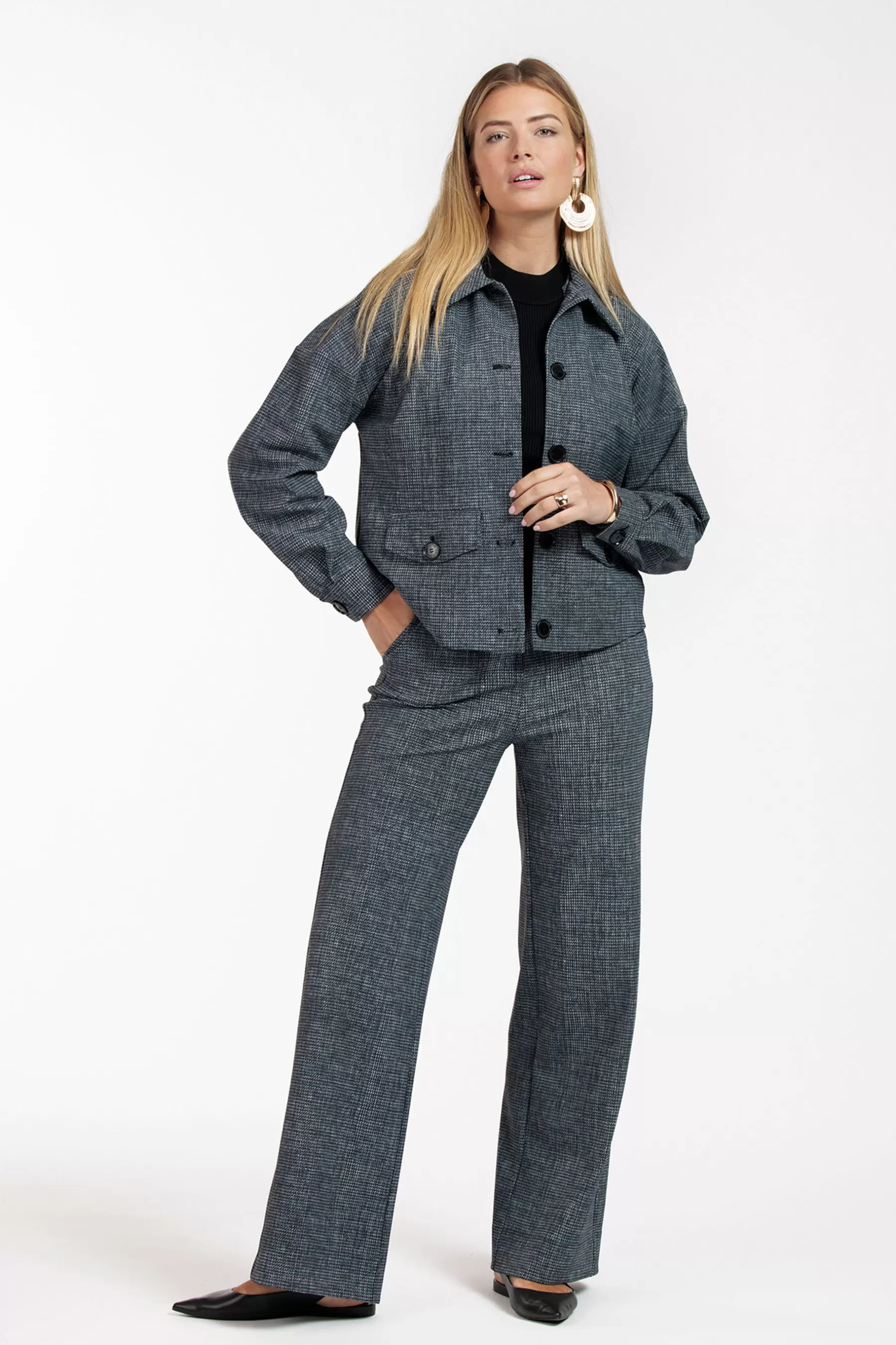 Studio Anneloes Broeken<Lexie bnd tweed trousers - black/off white