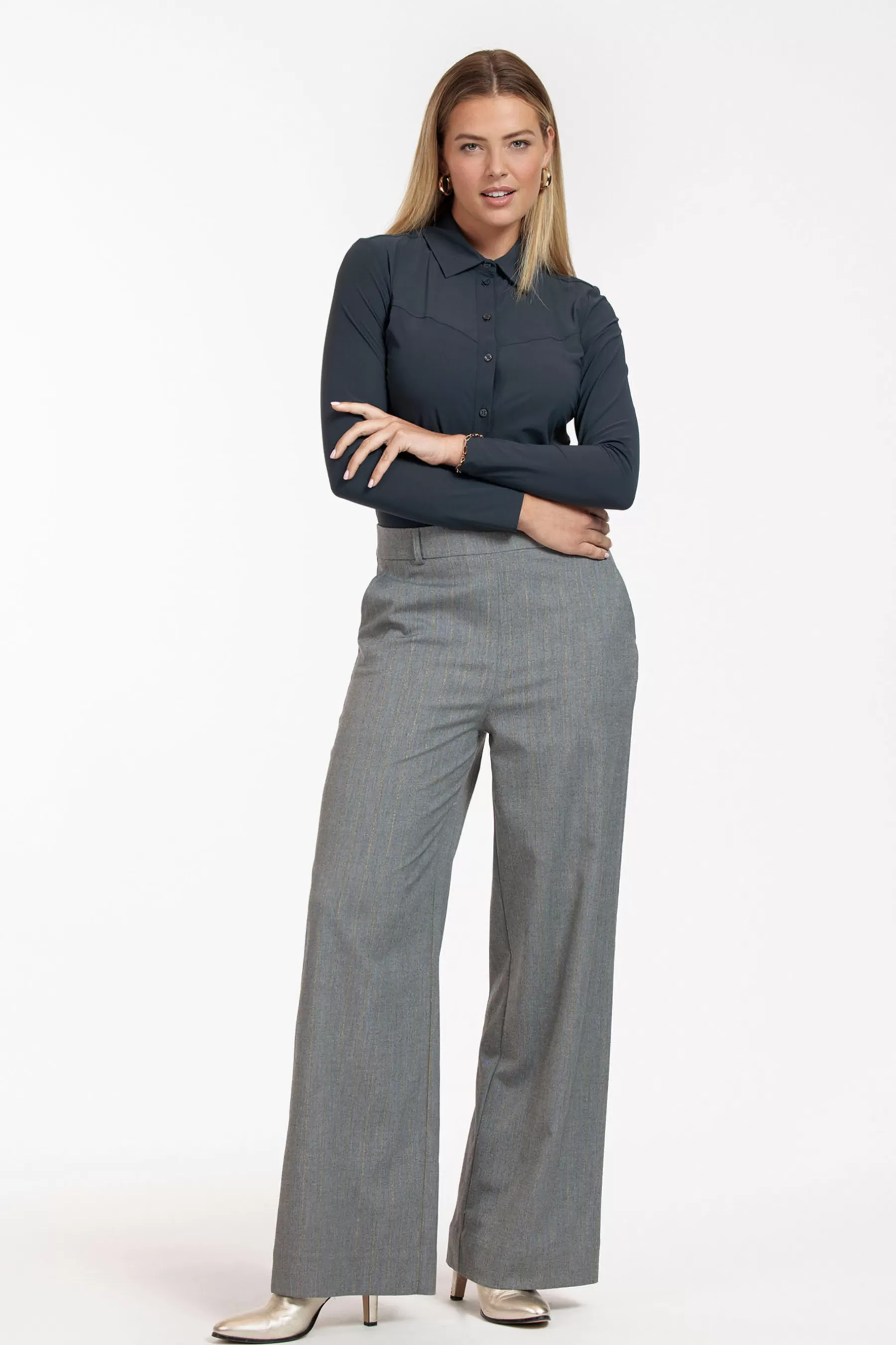 Studio Anneloes Broeken<Lexie gold stripe trousers - grey melange/gold