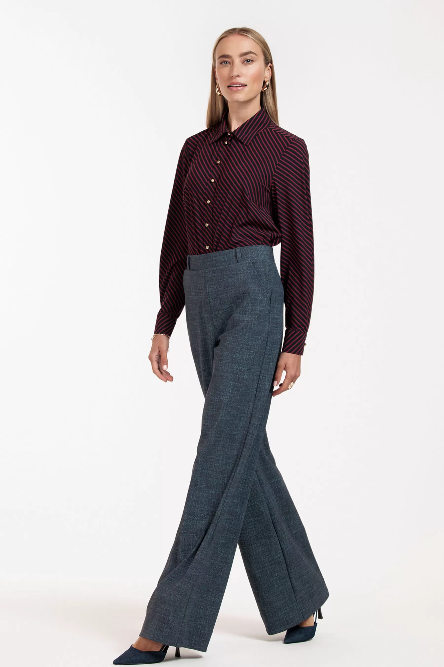 Studio Anneloes Broeken | Broeken - Extra Lang<Lexie LONG bnd dnm tweed trousers - midnight blue