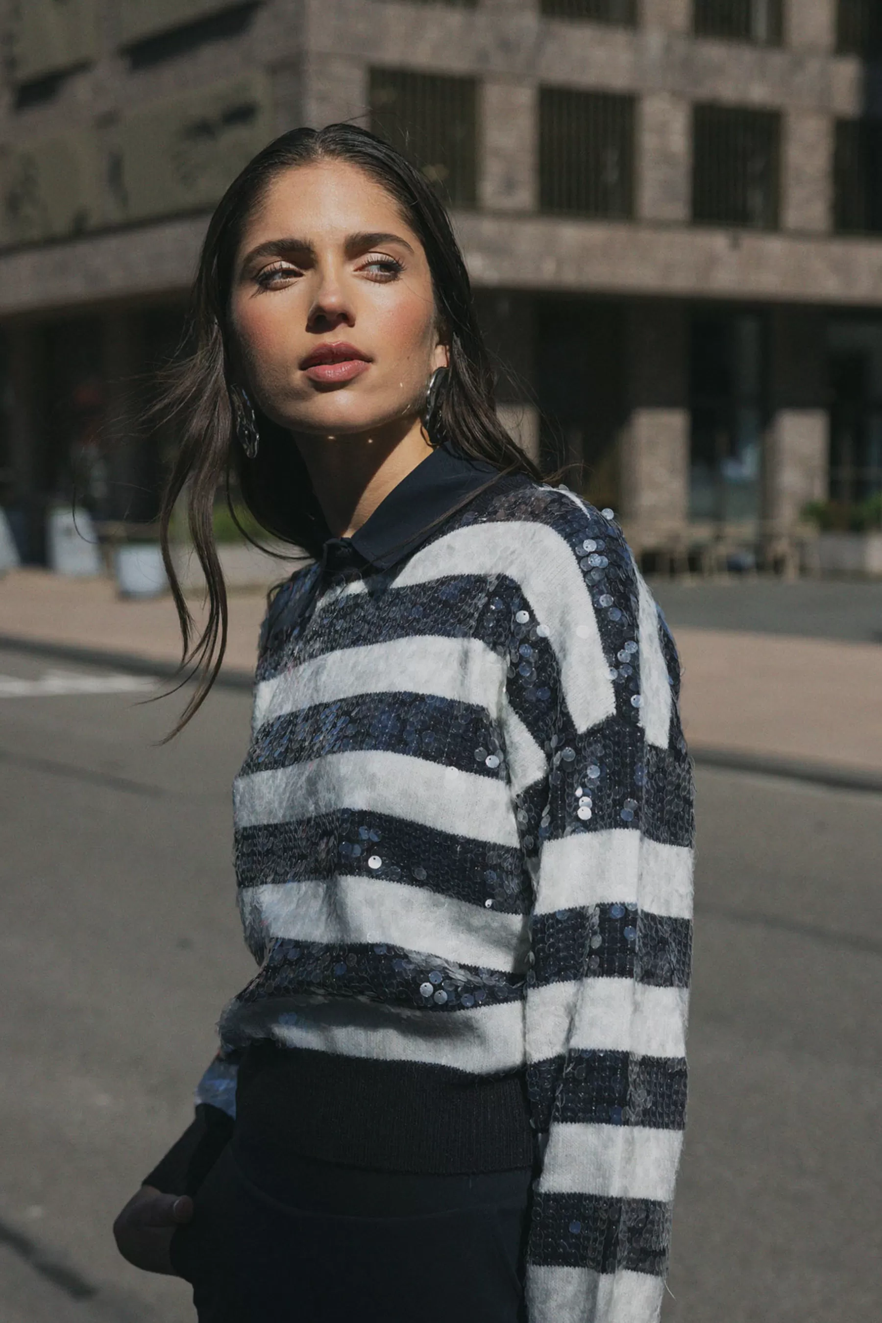 Studio Anneloes Truien & Vesten | Shirts & Tops<Lilly sequins pullover - dark blue/off white