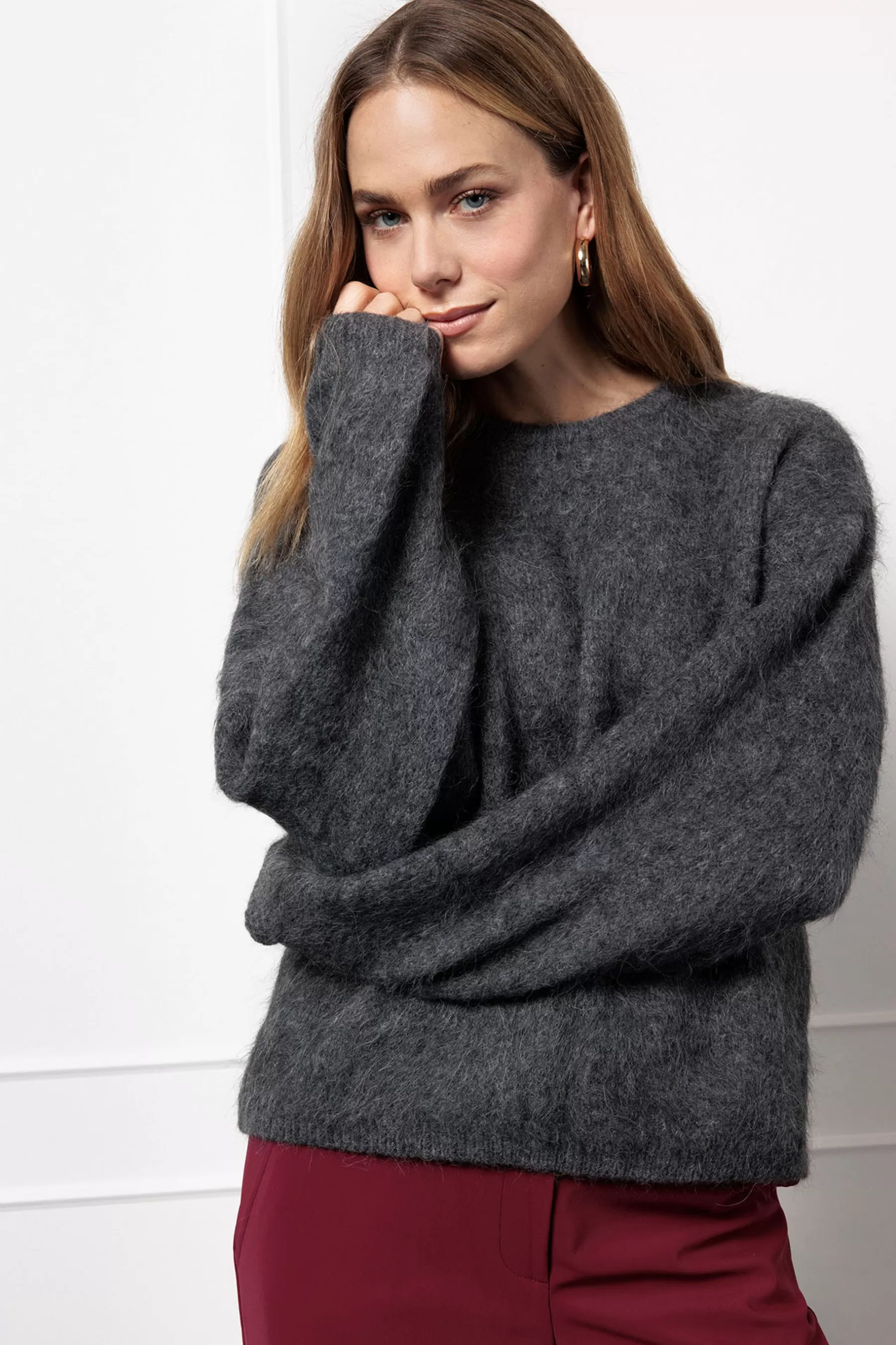 Studio Anneloes Truien & Vesten | Shirts & Tops<Lisette furry pullover - grey melange