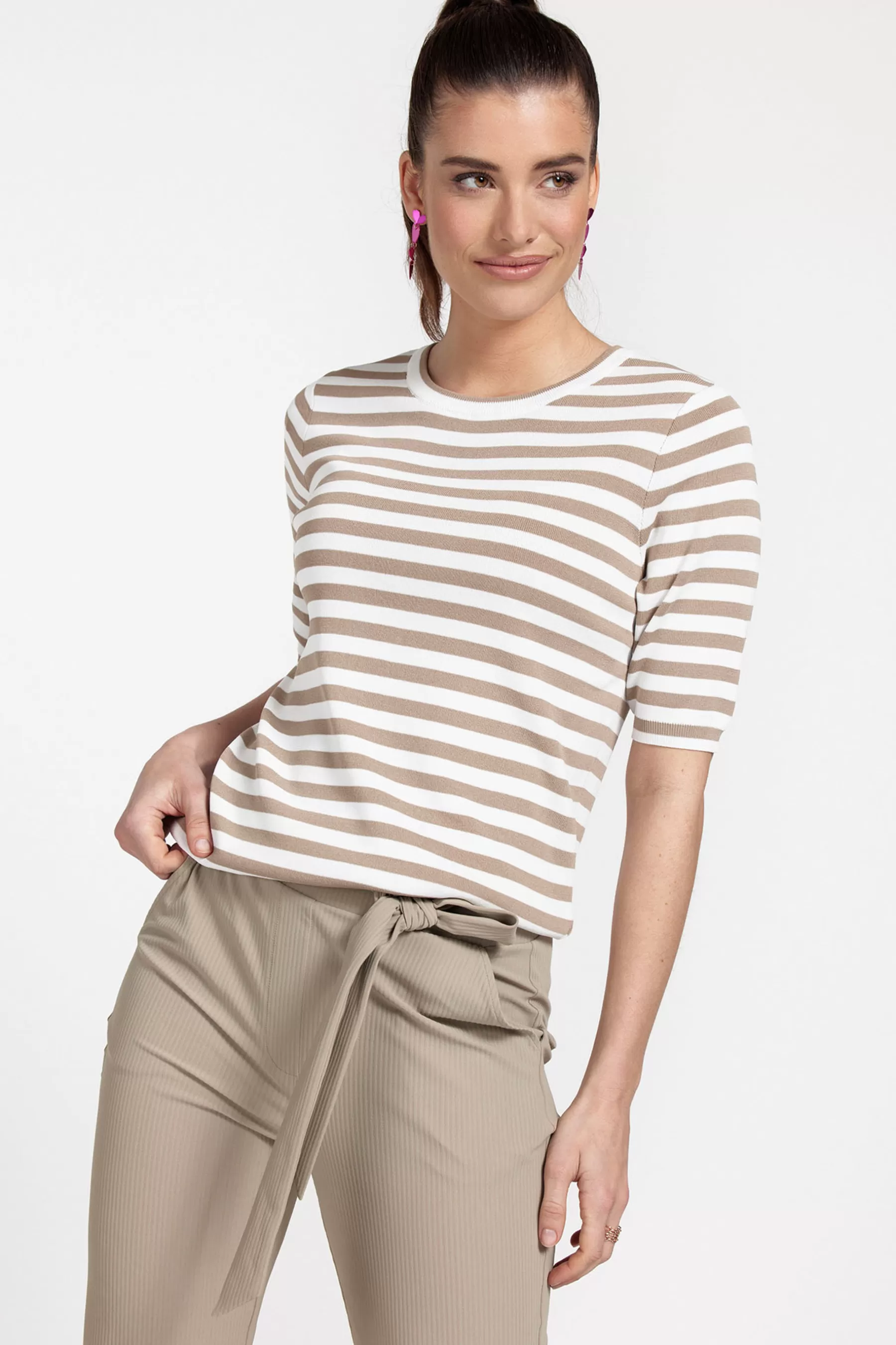 Studio Anneloes Truien & Vesten | Shirts & Tops<Luna ssl stripe pullover - offwhite/clay