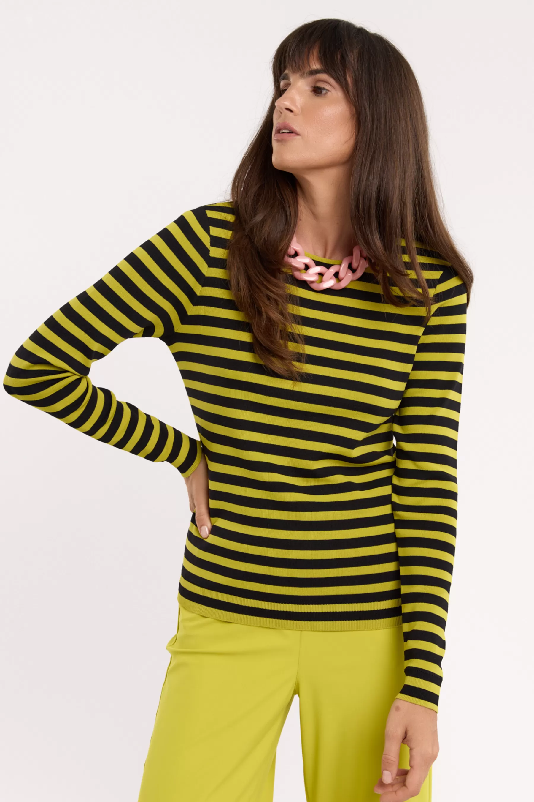 Studio Anneloes Truien & Vesten | Shirts & Tops<Luna stripe pullover - black/lime