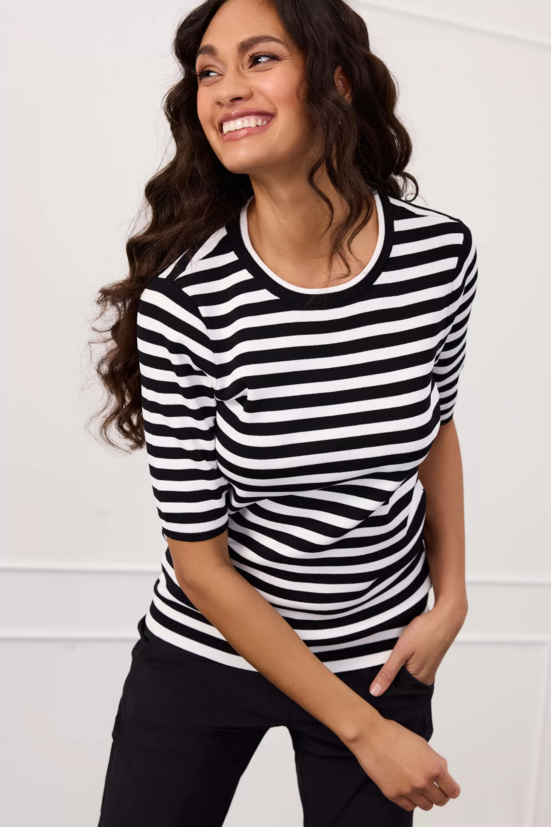 Studio Anneloes Truien & Vesten | Shirts & Tops<Luna stripe short slv pullover - black/off white