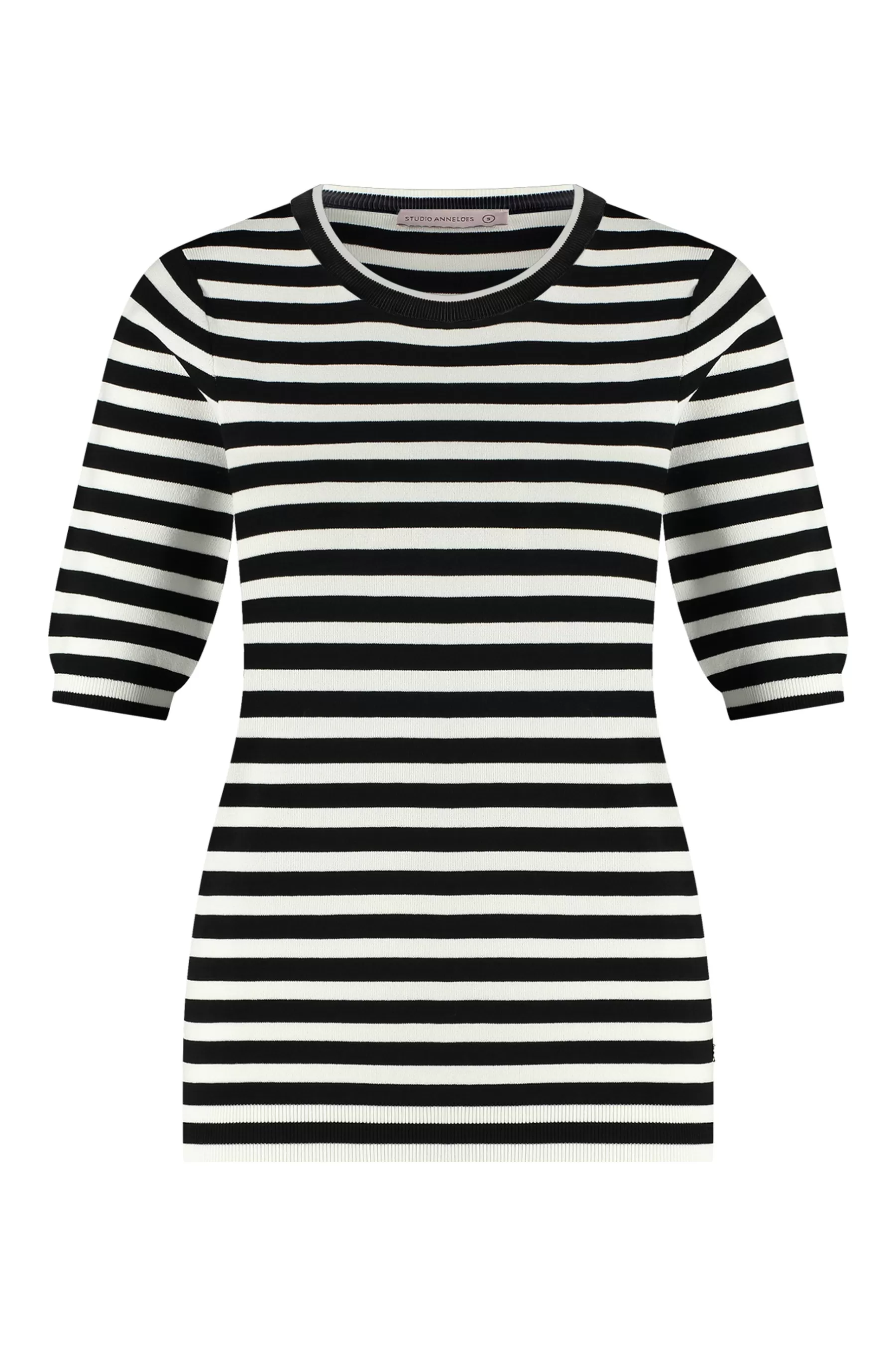 Studio Anneloes Truien & Vesten | Shirts & Tops<Luna stripe short slv pullover - black/off white