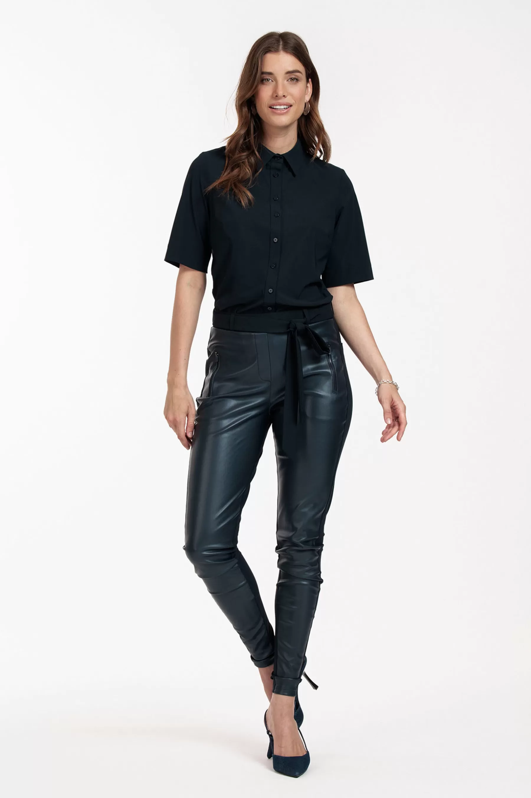 Studio Anneloes Broeken<Margot leather trousers - dark blue