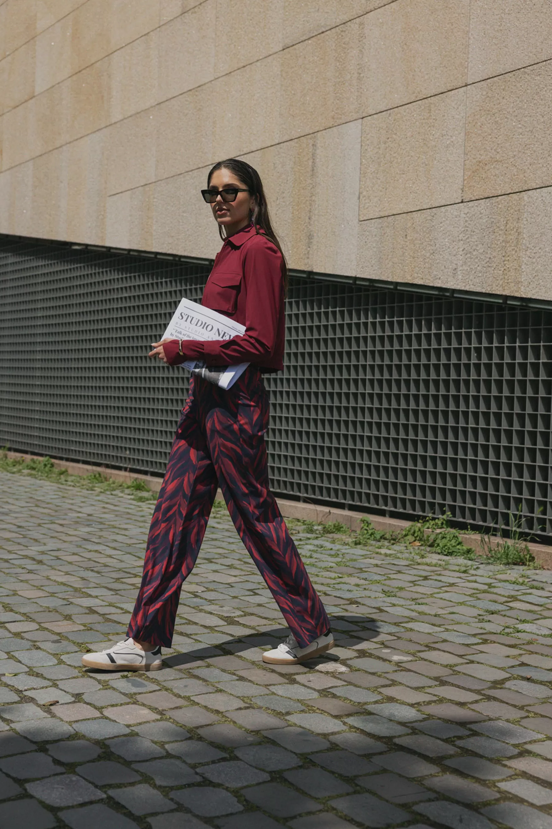 Studio Anneloes Broeken<Marilon leaves trousers - darkblue/merlot