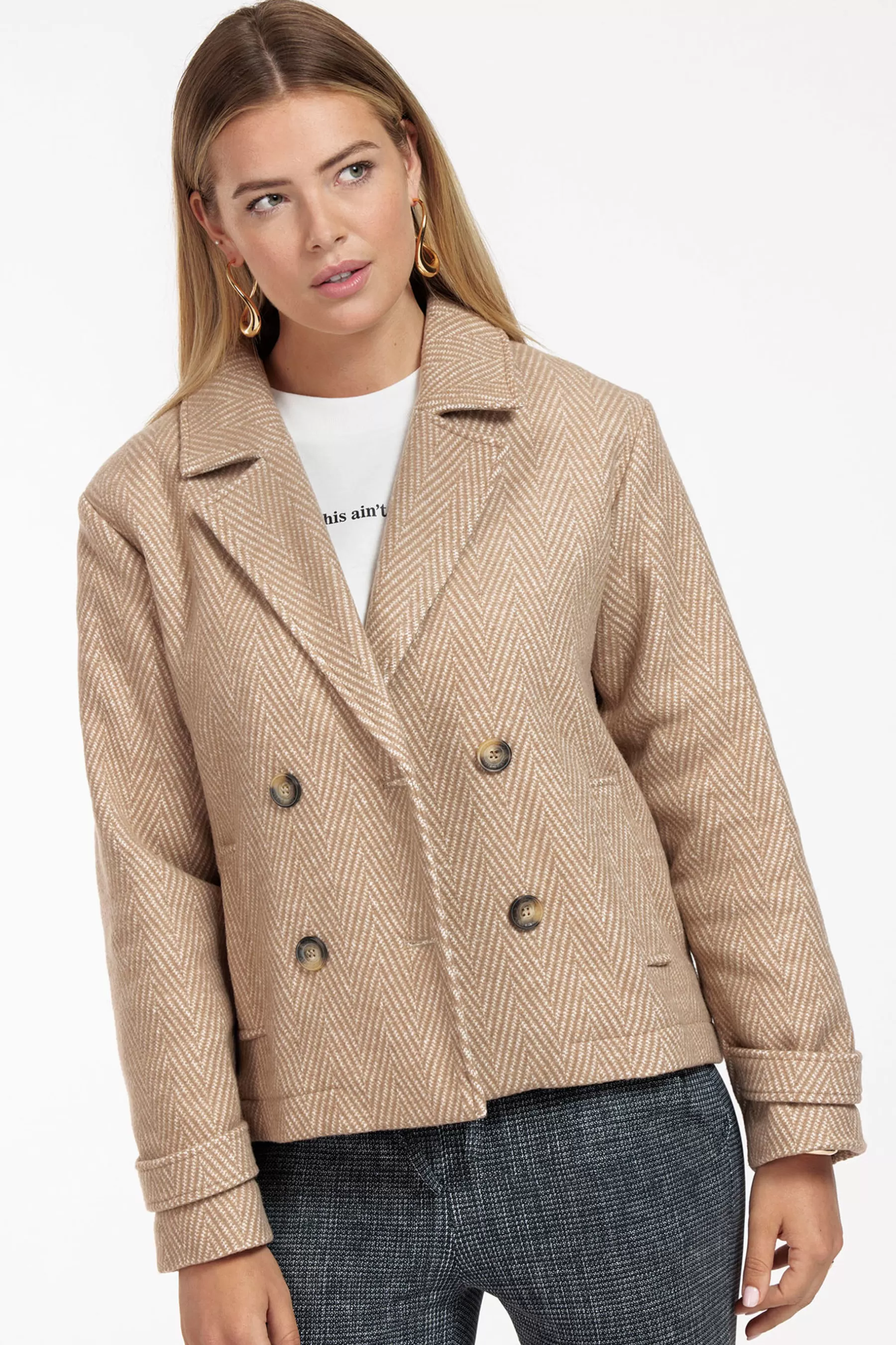 Studio Anneloes Blazers & Jasjes | Jassen<Meriel herringbone jacket - beige