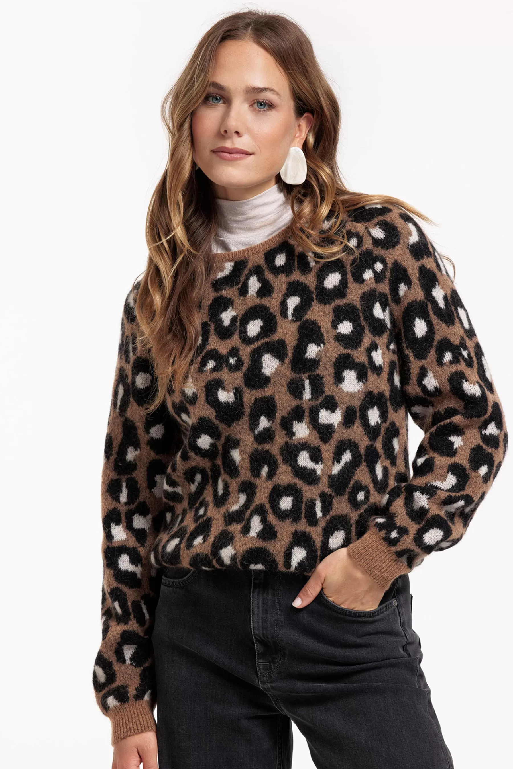 Studio Anneloes Truien & Vesten | Shirts & Tops<Nino mohair leopard pullover - chocolate/black