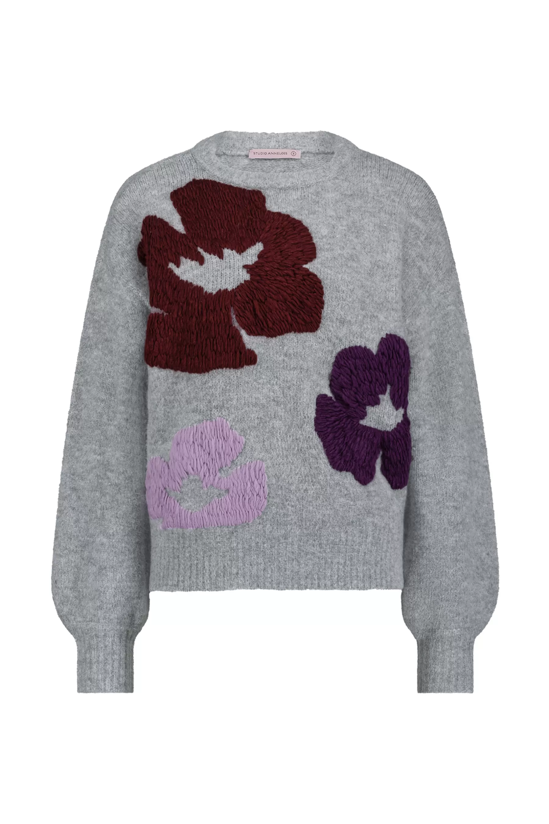 Studio Anneloes Truien & Vesten | Shirts & Tops<Nour flower pullover - grey melange