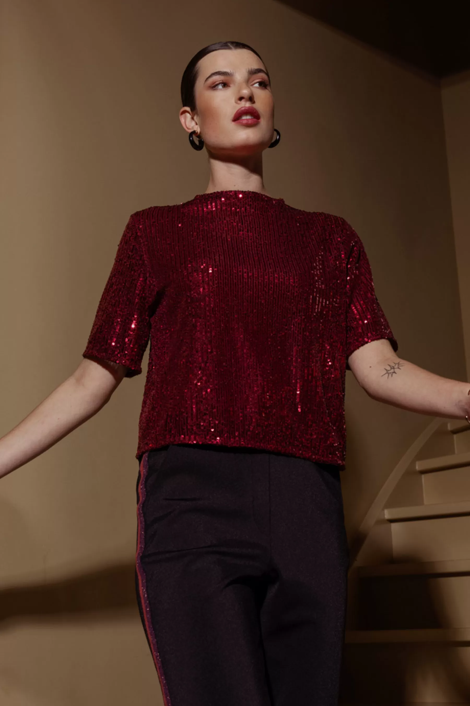 Studio Anneloes Shirts & Tops<Princess sequins top - merlot