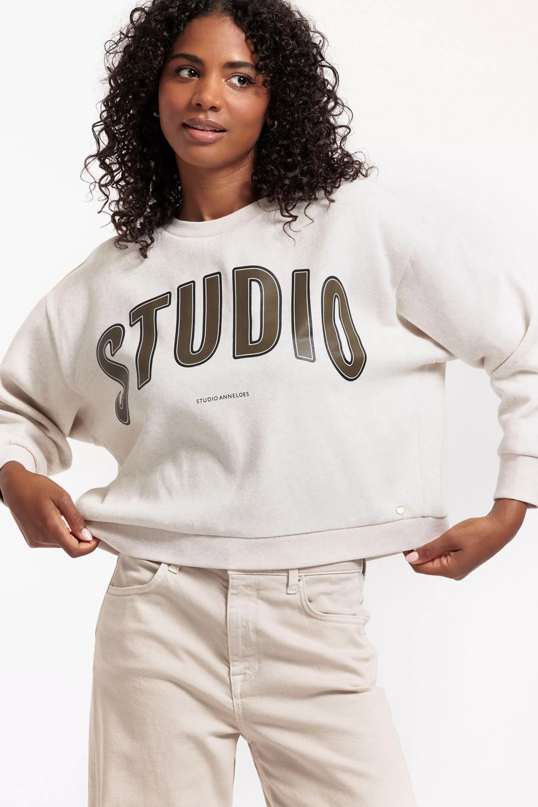 Studio Anneloes Truien & Vesten<Puck logo sweater - grey melange