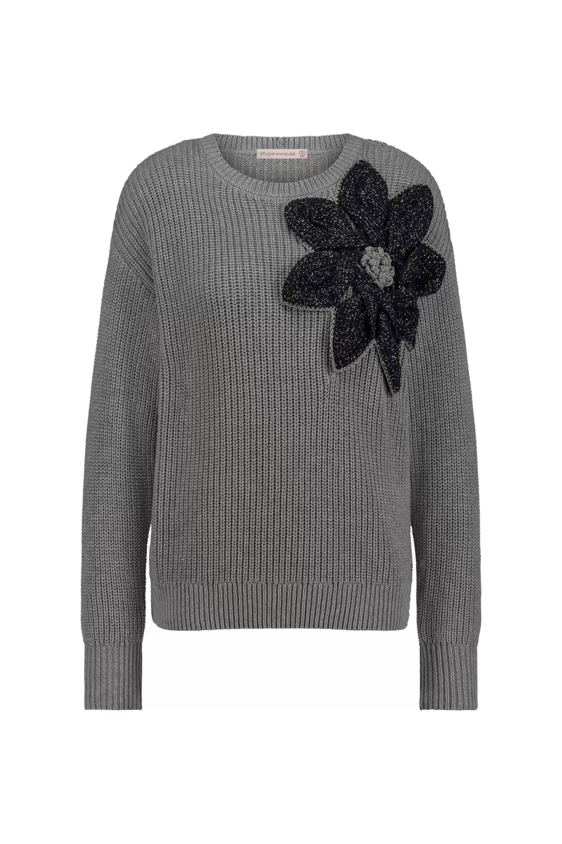 Studio Anneloes Truien & Vesten | Shirts & Tops<Valerie chunky flower pullover - grey melange